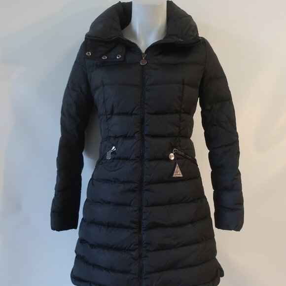 Moncler Flamme Giubbotto Black Zip Hooded Goose Down Midi Puffer Coat 0 US/XS - Picture 4 of 16